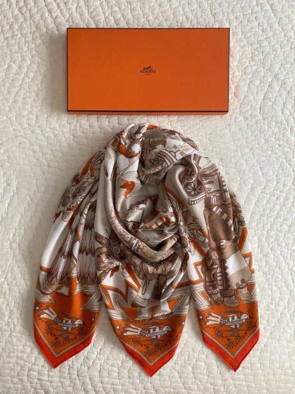 Hermes Kachinas Cashmere Silk Shawl Scarf